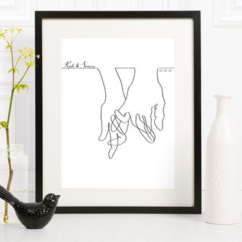 Wedding Line Drawing Hands Together Print, 3 of 8