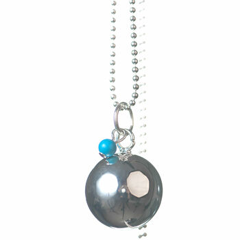 Harmony Ball Pregnancy Necklace With Turquoise Pearl, 6 of 7