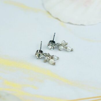 White Tiny Pearl Poth Zircon Screw Stud Earrings, 6 of 6