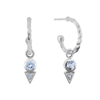 Trikona Peace Blue Topaz Earrings In Silver Or Gold, 3 of 9