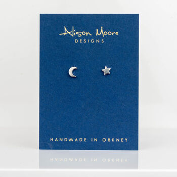 Mismatched Sterling Silver Moon And Star Celestial Studs, 3 of 6