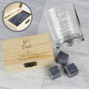 Personalised No One Dad Whisky Stones With Glass, 2 of 3