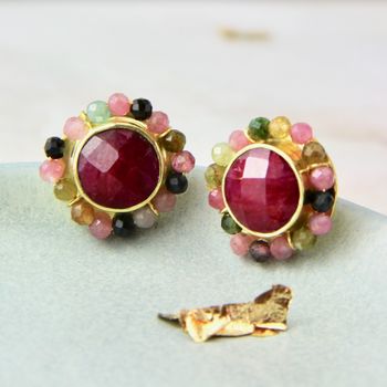 Ruby And Tourmaline Large Stud Earrings, 4 of 8