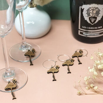 Personalised Party Flamingo Wine Glass Charms, 6 of 12