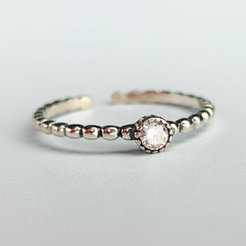 Sterling Silver Tiny Crystal Adjustable Ring, 3 of 6