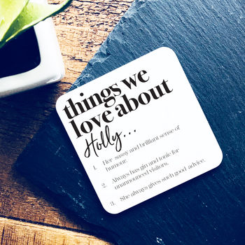 Personalised Things We Love About Our Friend Coaster, 2 of 4