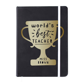Personalised 'World’s Best Teacher' Trophy Notebook Teacher Gift, 5 of 5