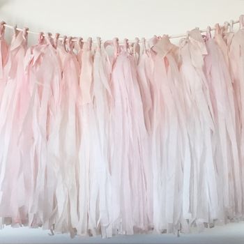 Hand Dyed Ombré Tissue Tassel Garland With Silk Ribbon, 2 of 3