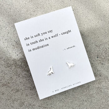 Silver Wolf Earrings. Original Haiku Poem, 4 of 5