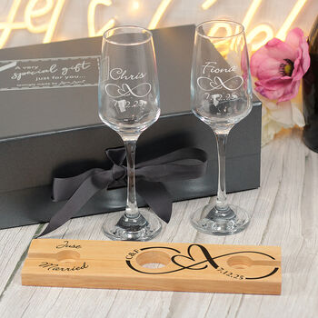 Personalised Just Married Champagne Flutes And Bottle Butler Gift Set, 5 of 6