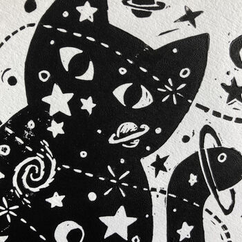 Felicette The Space Cat Linocut Print, 3 of 4