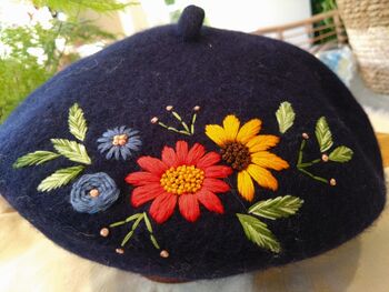Navy Beret Hat With Daisy Flower, 4 of 5