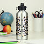 Personalised Leopard Print Silver Drinks Bottle, thumbnail 1 of 2