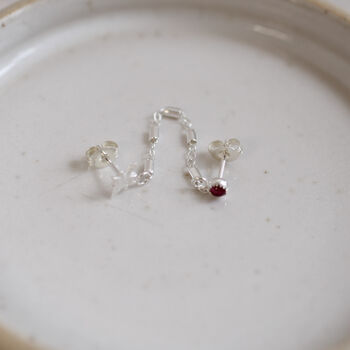 Sterling Silver Starburst Birthstone Chained Mini Studs, 3 of 4