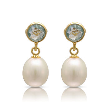 Clara Blue Topaz And Freshwater Pearl Drop Earrings, 2 of 4