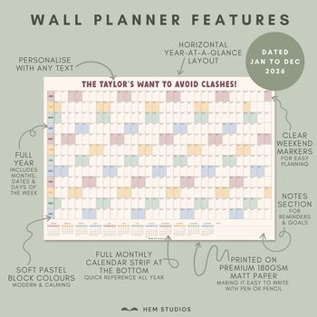 2026 Year Wall Planner | Personalised Calendar, 4 of 6
