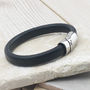 Dubh Leather Personalised Chrome Plated Mens Bracelet, thumbnail 3 of 8