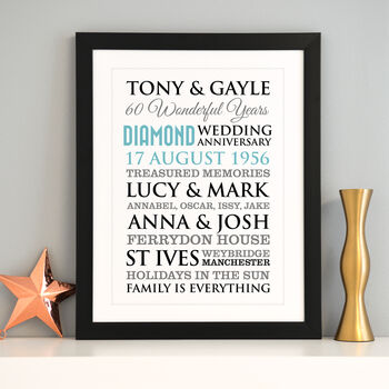 Personalised Diamond Wedding Anniversary Art, 4 of 7
