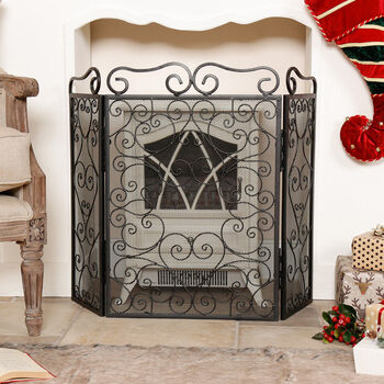 Ornate Scrolled Design Fire Screen And Spark Protector, 3 of 6
