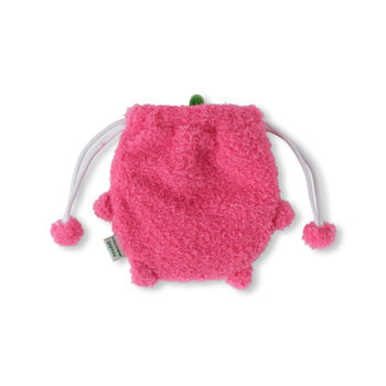 Pink Strawberry Fluffy Fruit Drawstring Pouch, 3 of 3