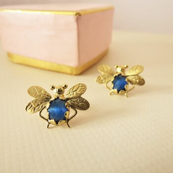 Gold Plated Honey Bee Earrings With Coloured Stone, 7 of 10