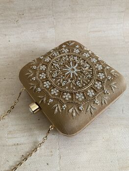 Gold Raw Silk Mandala Design Square Clutch Bag, 4 of 9