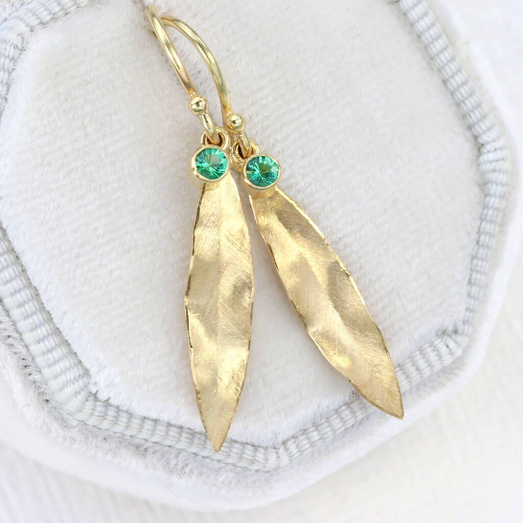 Emerald Earrings In 18ct Gold Leaf Design, 1 of 8