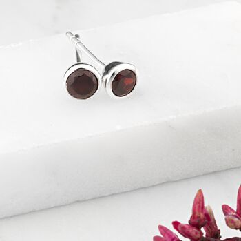 Sterling Silver January Birthstone Stud Earrings Garnet, 4 of 5
