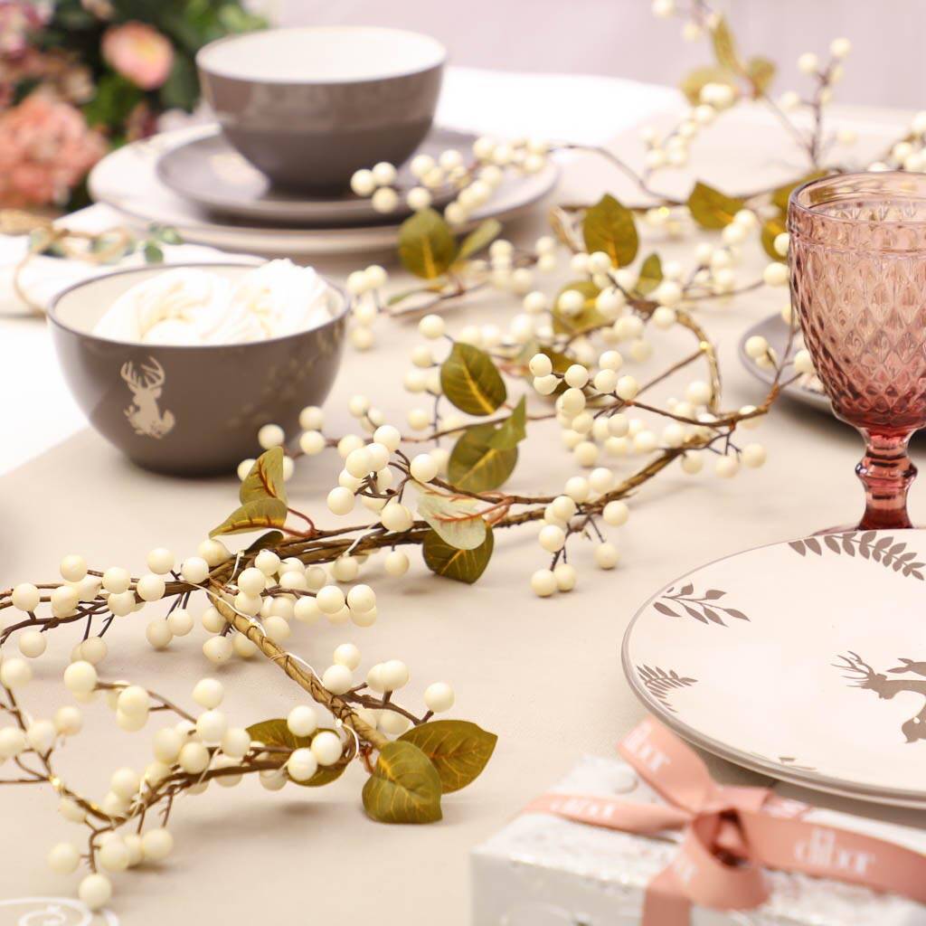 Snowberry LED Christmas Table Garland Centrepiece By Dibor