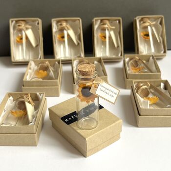 Personalised Handmade Tiny Sunflowers In Bottles Favours For Weddings Or Parties, 8 of 11