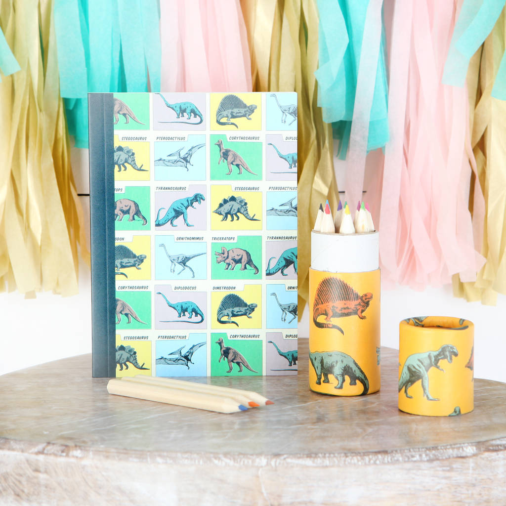 dinosaur stationery set with personalised bag by red berry apple