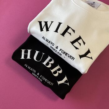 Embroidered Hubby Wifey Sweatshirt Set, 3 of 4