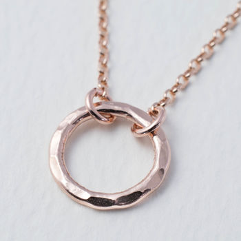 18ct Rose Gold Plated Hammered Ring Necklace, 2 of 2