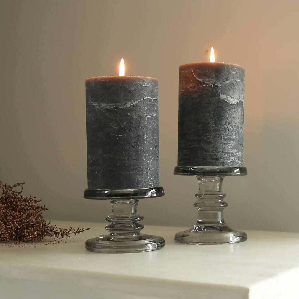 Grey Glass Pillar Candle Holder
