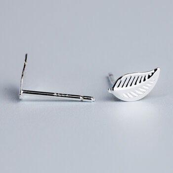 Sterling Silver Leaf Stud Earrings, 3 of 4