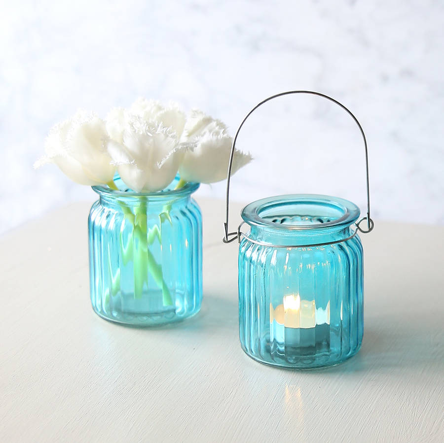 ribbed glass lantern or vase by red lilly