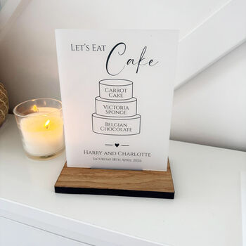 Classic Personalised Wedding Cake Sign Opaque Acrylic, 4 of 5