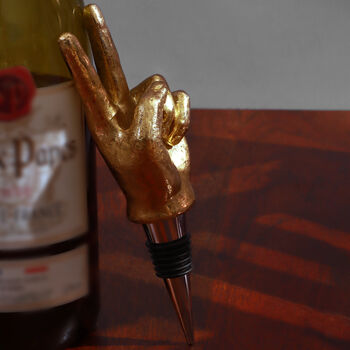 G Decor Gold Hand Peace Sign Bottle Stopper, 4 of 5