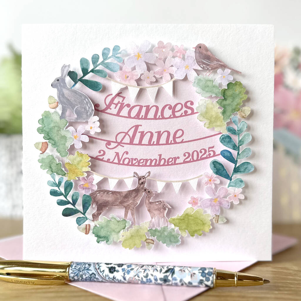 Personalised New Baby Woodland Papercut Card, 1 of 4
