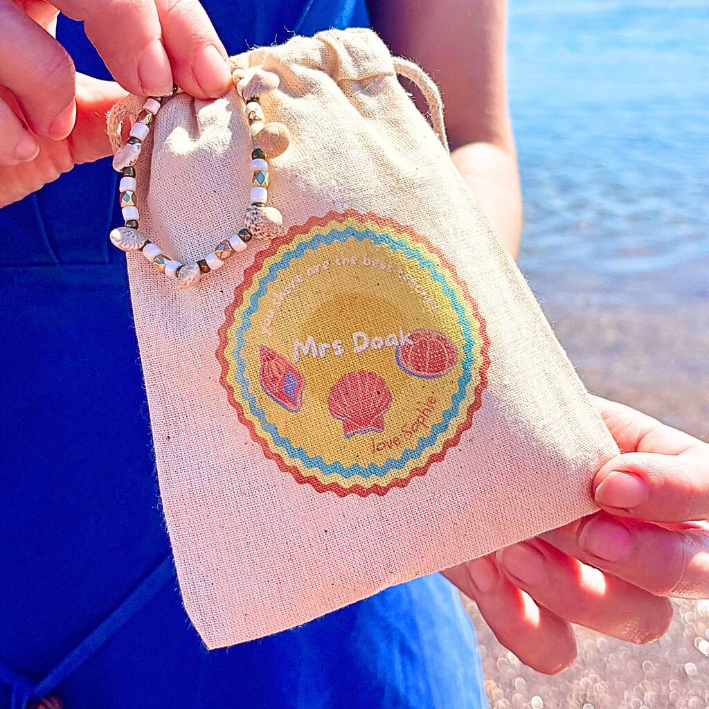 Personalised Shells And Sunshine Teacher Beach Bracelet + Bag, 1 of 5