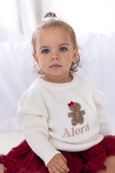 Christmas Gingerbread Embroidered Personalised Knitted Jumper, 3 of 5