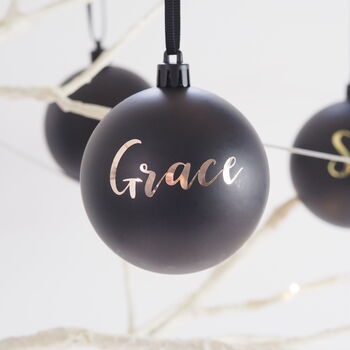 Personalised Matt Black And Foil Christmas Bauble, 3 of 5