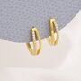 Double Huggie Hoop Cz Earrings In Sterling Silver, thumbnail 7 of 12