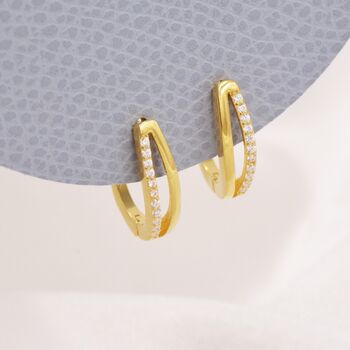 Double Huggie Hoop Cz Earrings In Sterling Silver, 7 of 12