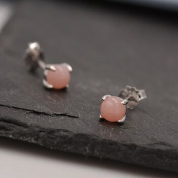 Sterling Silver Pink Opal Tiny Stud Earrings, 8 of 12