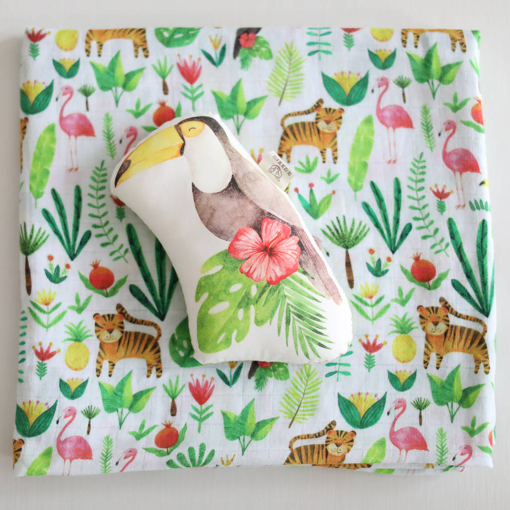 Muslin Swaddle Blanket Tropical By The Fox in the Attic