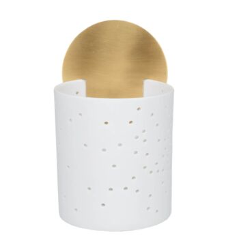 White Porcelain Tealight Holder With Brass Disc, 3 of 4