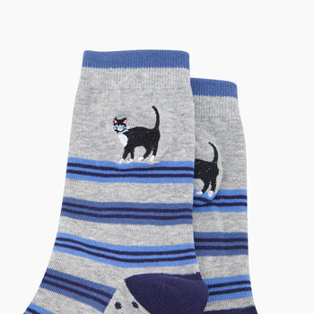 Embroidered Cat Combed Cotton Socks In Grey, 2 of 4