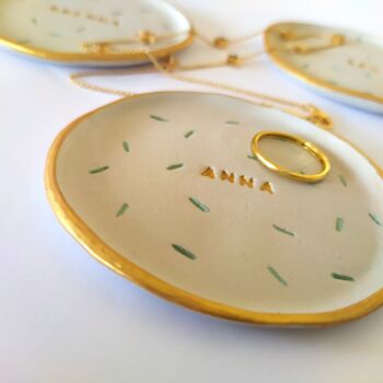 Personalised Handmade Green And Gold Ring Dish, 7 of 12