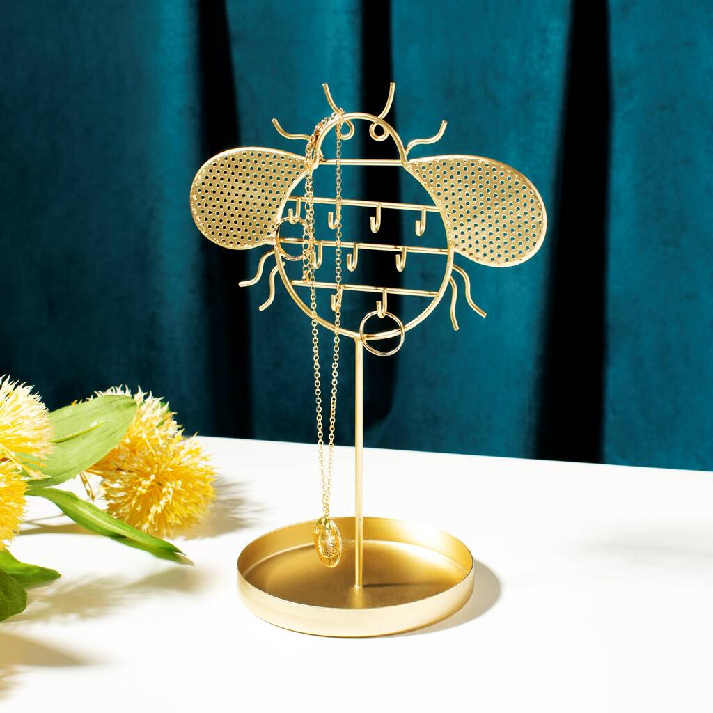 Gold Bee Jewellery Necklace Earrings Stand, 1 of 3